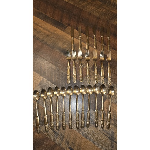 Other - Vintage Thai Bronze Flatware Set Cutlery Brass Siam Buddha Spoons Forks 25 Piece